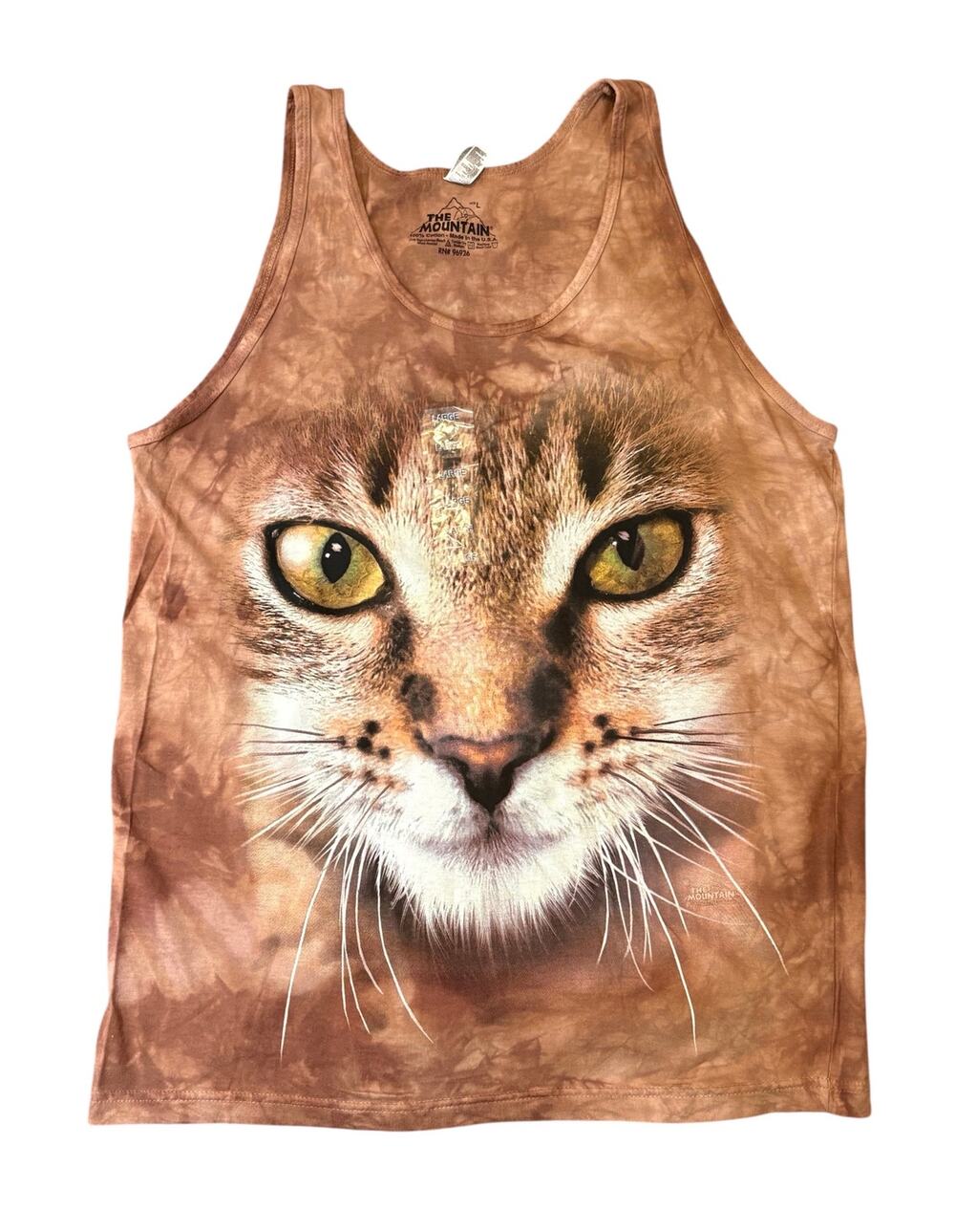 NWOT The Mountain Tie Dye Cat Face Tank Top Women's Large Brown Cotton